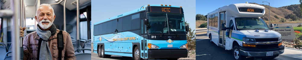 collage of photos, a man on a bus, a picture of a bus, a picture of a dial-a-ride van
